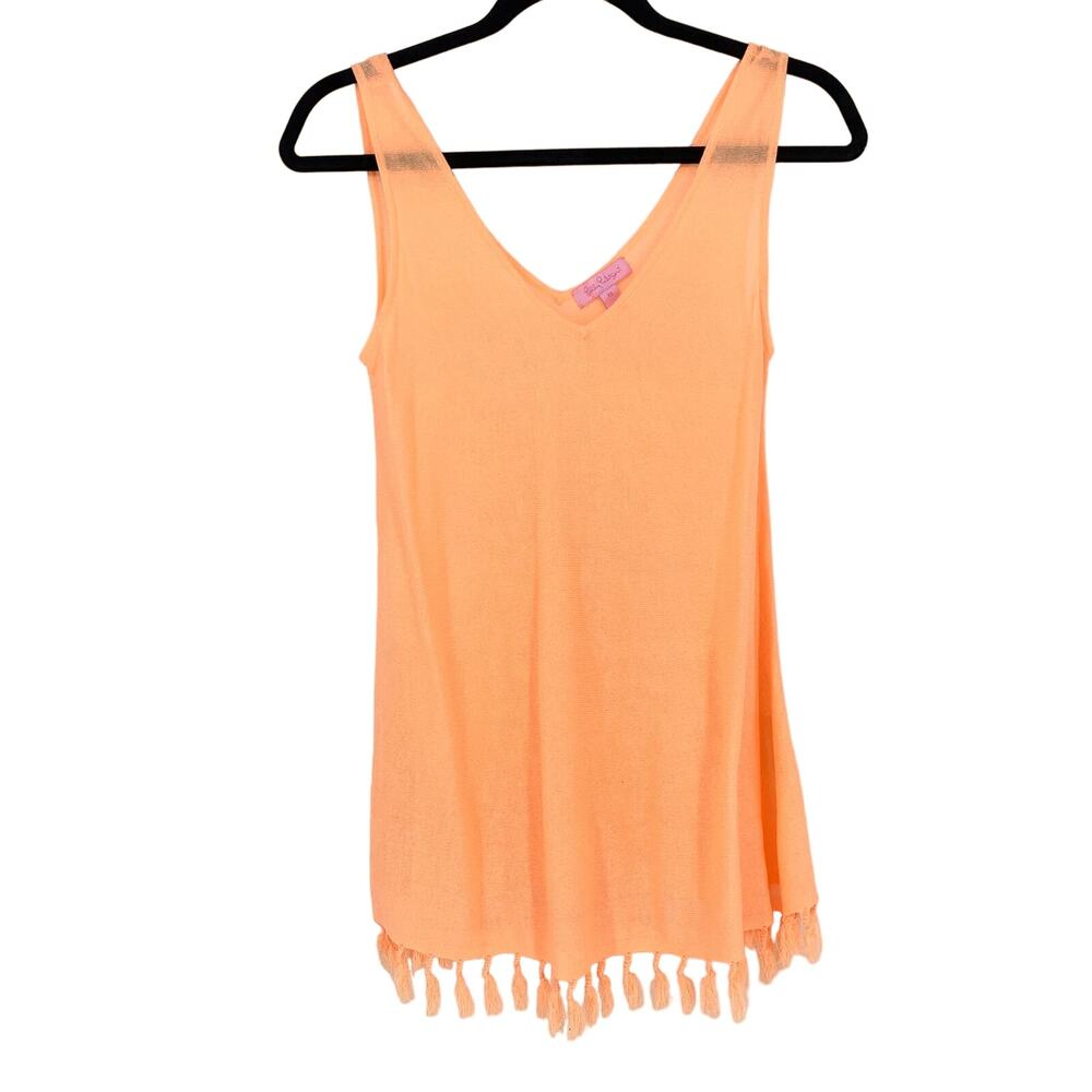 Lilly Pulitzer Womens Sz XS Lindy Sweater Tank Melon Glow Tassel Trim